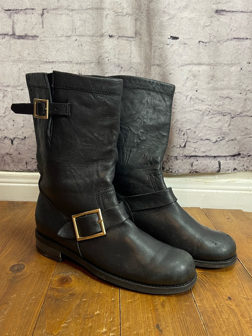 Jimmy Choo biker mid leather boots black size 37